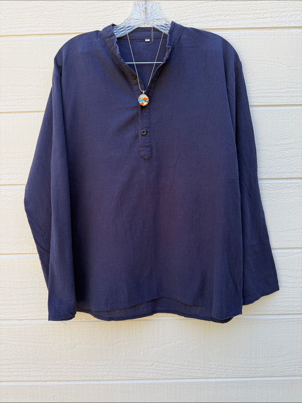 Casual Navy Long-Sleeve Henley Shirt Men or Woman.